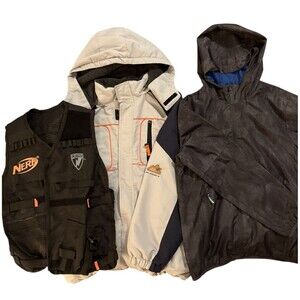 Lot of 3 Boys Old Navy Warm Puffy Jacket Champion Windbreaker Nerf Vest 12-14